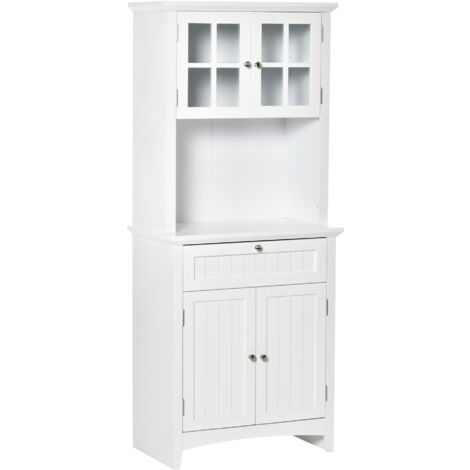 Buffet haut mobile 2 armoires, étagères réglables et plan de travail, MDF, 68.6x40x164 cm, blanc
