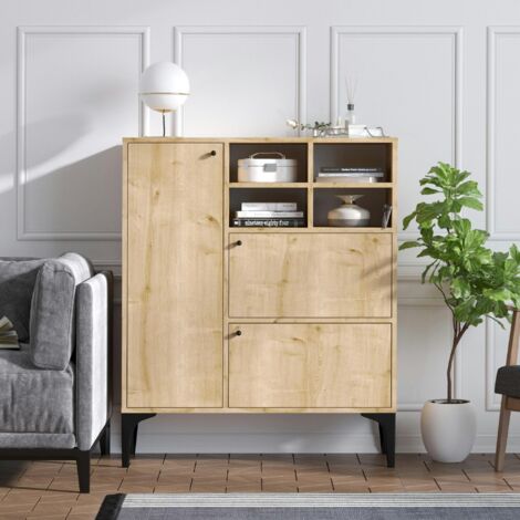 Buffet haut moderne effet chêne - 4 niches JENA