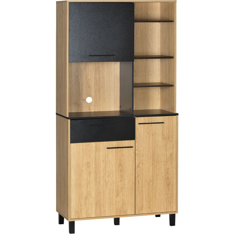 Homcom - Buffet haut multi-rangement 3 portes tiroir 5 niches bicolore aspect bois clair noir