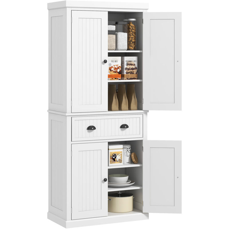 Homcom - Buffet haut multi-rangement - 4 portes, grand tiroir - dim. 76L x 40l x 183H cm - panneaux mdf blanc