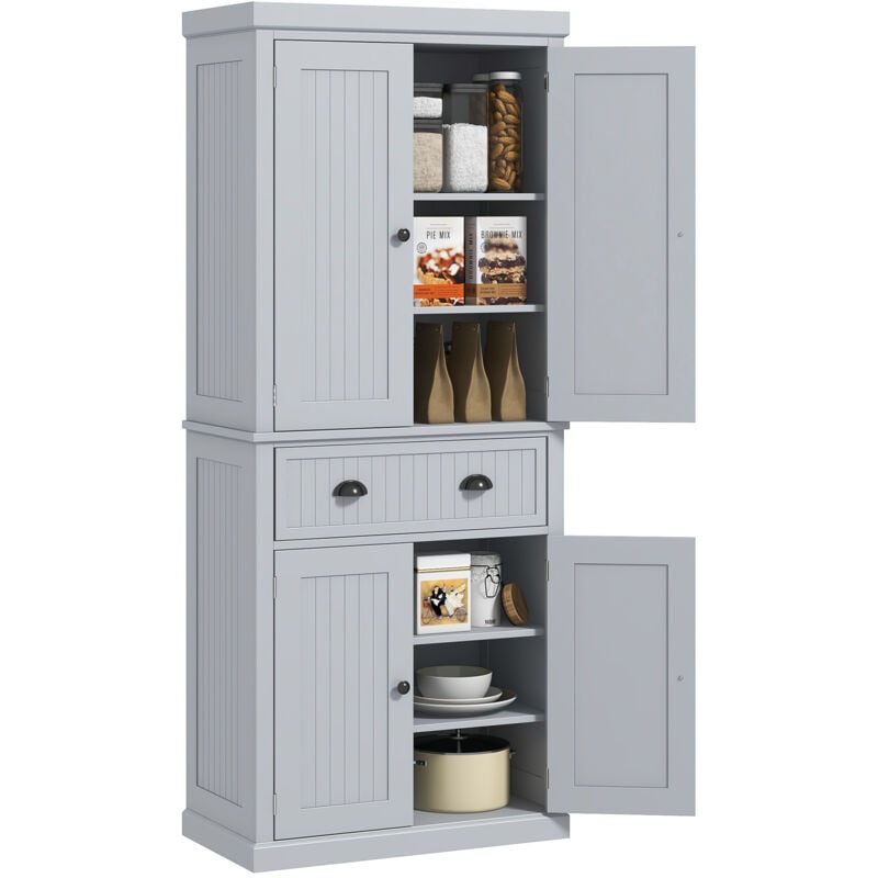 Homcom - Buffet haut multi-rangement - 4 portes, grand tiroir - dim. 76L x 40l x 183H cm - panneaux mdf gris