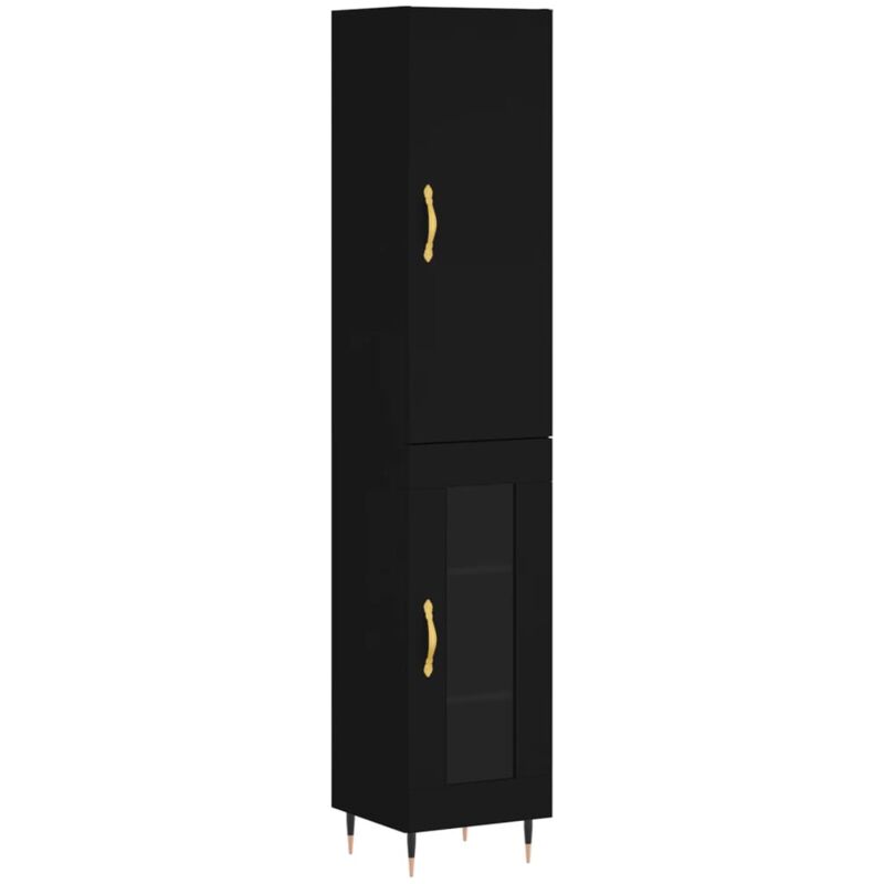 Jinlefu - vidaXL Buffet haut Noir 34,5x34x180 cm Bois d'ingénierie
