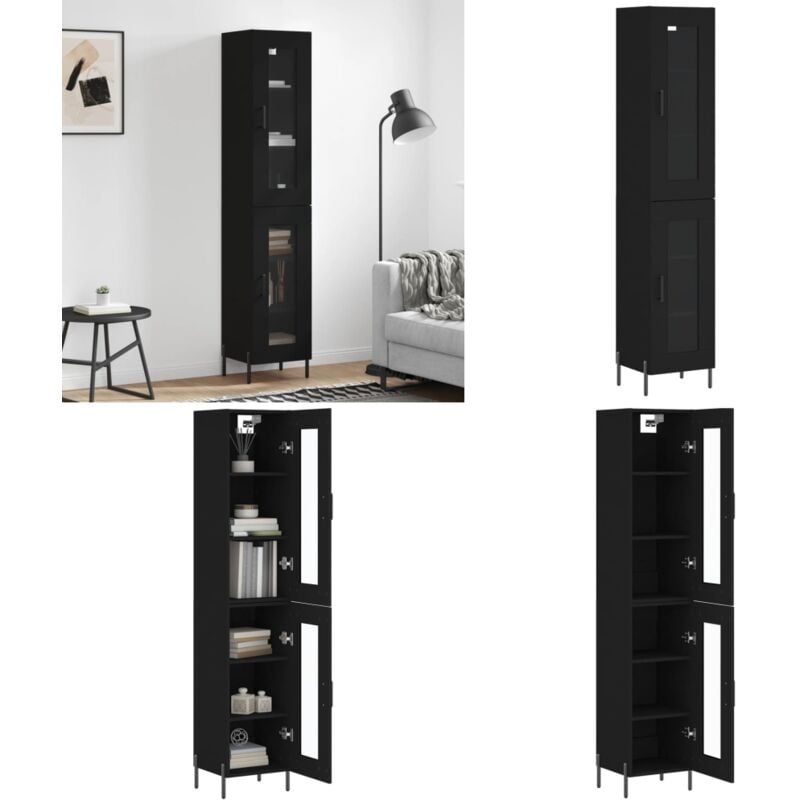 Vidaxl - Buffet haut Noir 34,5x34x180 cm Bois d'ingénierie - Buffet Design Moderne - Meuble Rangement Cuisine - Armoire Haute - Commode Noire