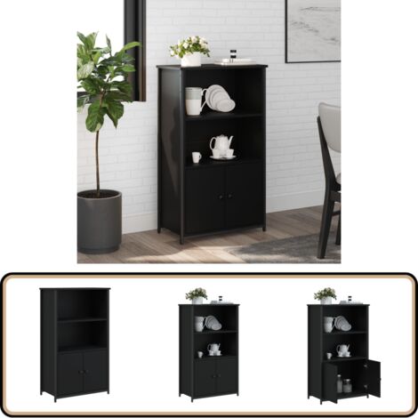 Buffet haut noir 62x32x103,5 cm bois d'ingénierie - Buffet Design Moderne - Meuble Rangement - Armoire Noire - Commode Salon - Mobilier Chambre