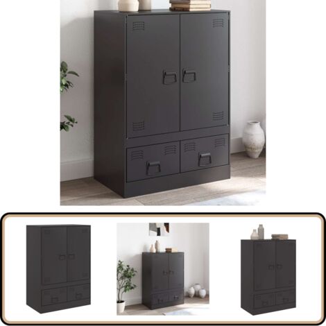Buffet haut noir 67x39x95 cm acier - Buffet Design - Meuble Rangement - Armoire Moderne - Buffet Industriel - Mobilier Salon