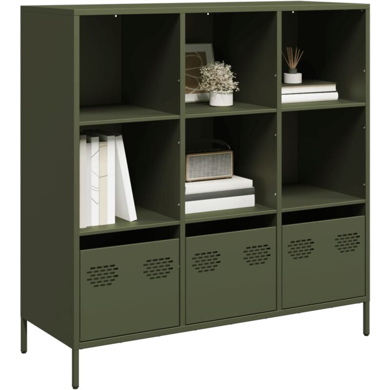 Vidaxl - Buffet haut vert olive 101,5x39x103,5 cm acier