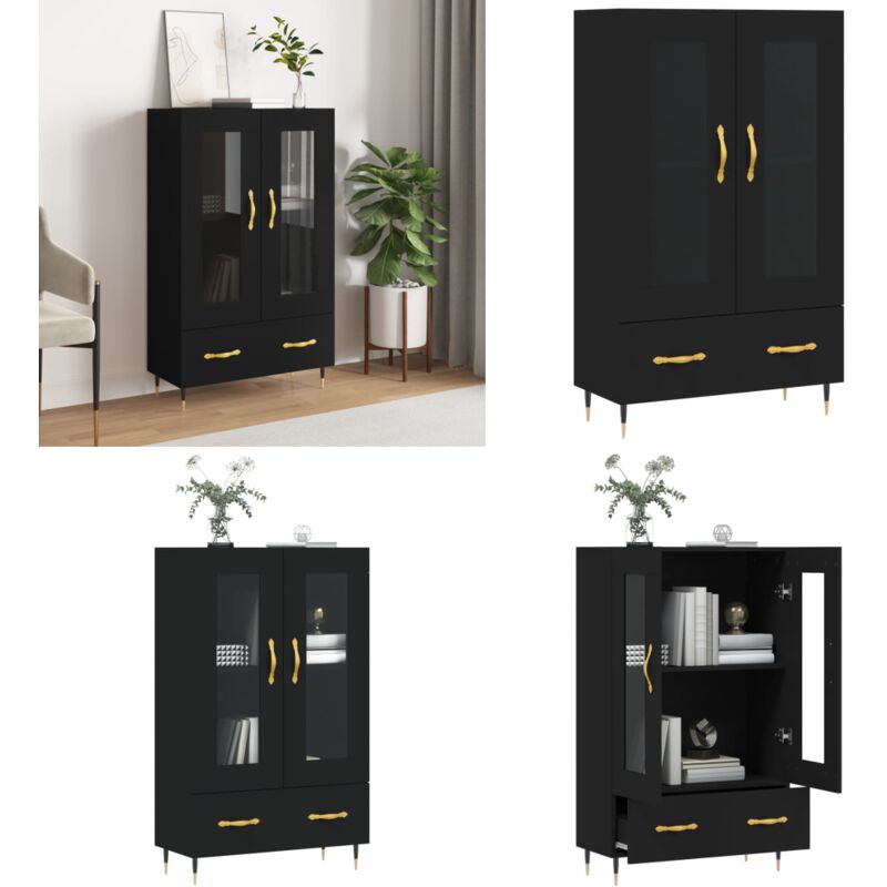 Vidaxl - Buffet haut noir 69,5x31x115 cm bois d'ingénierie - Buffet Design Moderne - Meuble Rangement - Armoire Noire - Buffet Cuisine - Mobilier