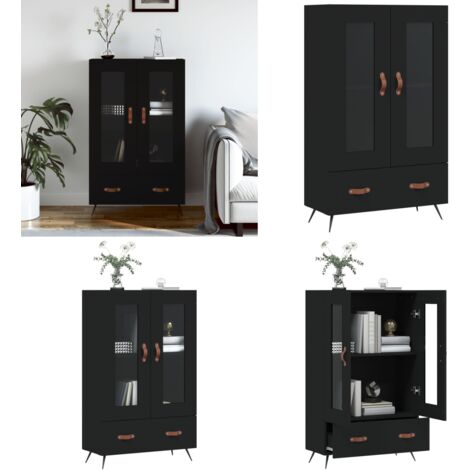 Buffet haut noir 69,5x31x115 cm bois d'ingénierie - Buffet Design Moderne - Meuble Rangement - Armoire Noire - Buffet Cuisine - Mobilier Salon - Home & Living