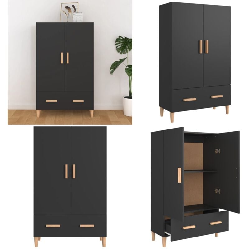 Vidaxl - Buffet haut noir 70x31x115 cm bois d'ingénierie - Buffet Noir - Meuble Rangement - Commode - Armoire Laterale - Mobilier Salon - Home &