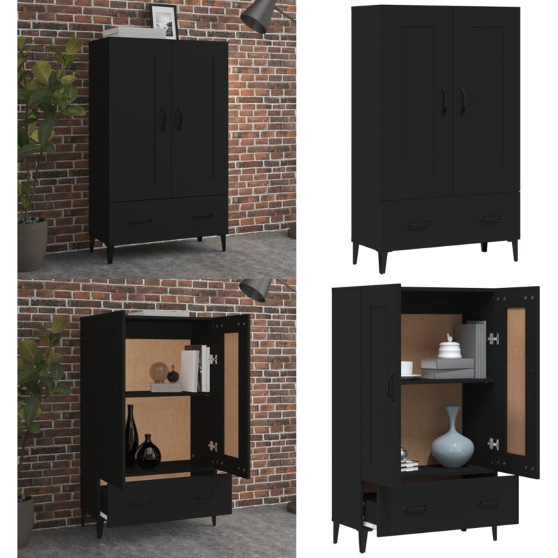 Vidaxl - Buffet haut noir 70x31x115 cm bois d'ingénierie - Buffet En Bois - Meuble De Rangement - Style Industriel - Buffet Noir - Buffet Moderne