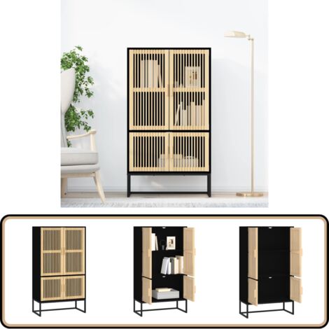 Buffet haut noir 70x35x125 cm bois d'ingénierie - Buffet Design Scandinave - Meuble Rangement Noir - Buffet Moderne - Commode Rangement - Buffet Salle À Manger