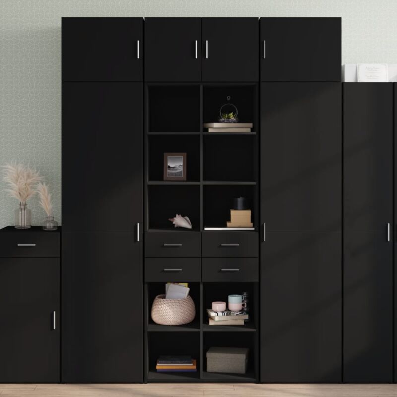 Vidaxl - Buffet haut noir 70x42,5x185 cm bois d'ingénierie