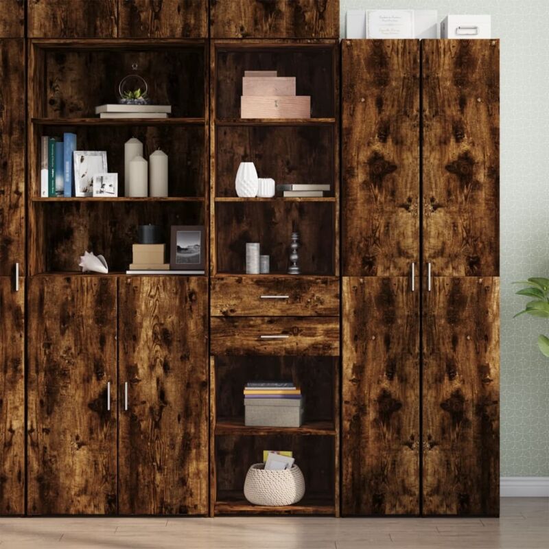 Buffet haut chêne fumé 50x42,5x185 cm bois d ingénierie