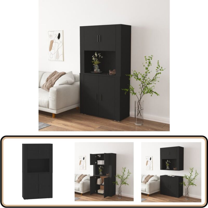 Vidaxl - Buffet haut Noir Bois d'ingénierie - Buffet Design Moderne - Buffet Noir - Buffet Rangement - Meuble Tv - Armoire Haute