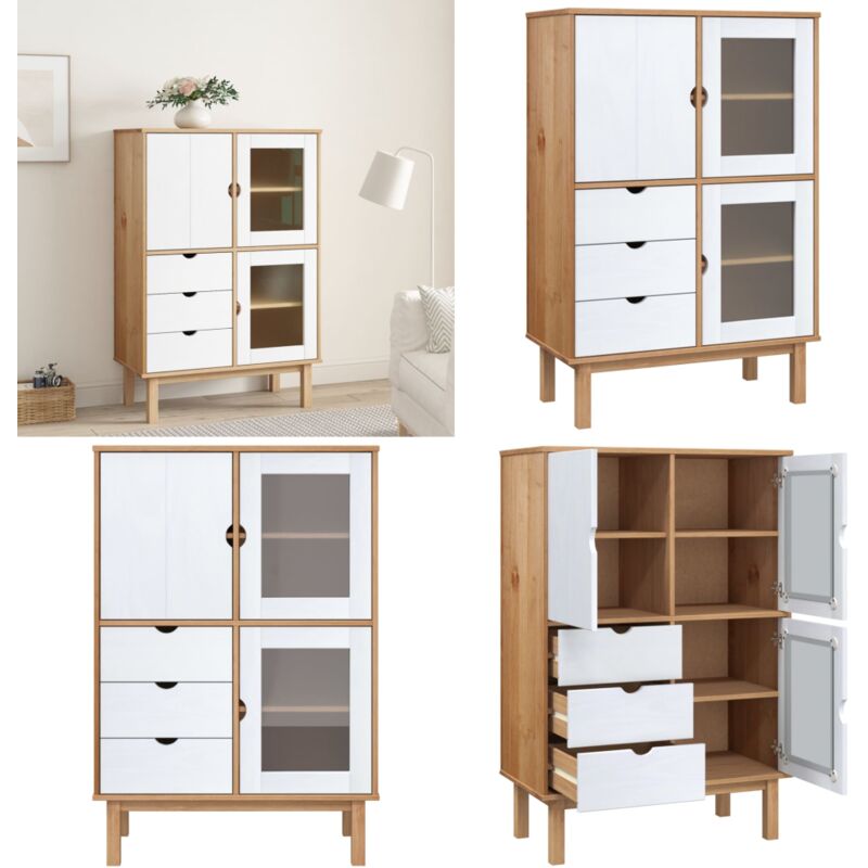Vidaxl - Buffet haut otta marron et blanc 85x43x125 cm bois massif pin - Buffet - Armoire - Meuble De Rangement - Mobilier - Bois Massif - Home &