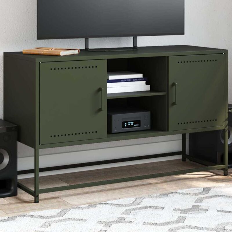 Vidaxl - Meuble tv vert olive 100,5x39x60,5 cm acier