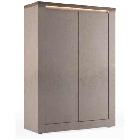 Buffet haut SASHA – 2 portes avec 3 étagères et LED – Bronze et plateau bois Mercure