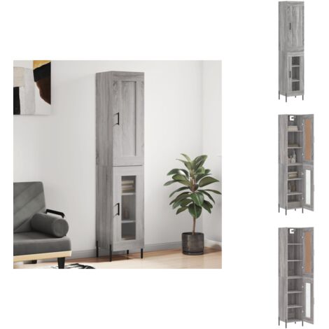 Buffet haut Sonoma gris 34,5x34x180 cm Bois d'ingénierie - Buffet Design Moderne - Meuble Rangement - Armoire Cuisine - Commode Salon - Étagère Murale