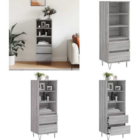 Buffet haut Sonoma gris 40x36x110 cm Bois d'ingénierie - Buffet Design Industriel - Meuble Rangement Salon - Buffet Haute Capacité - Buffet Bois D'ingénierie - Buffet Gris Foncé - Home & Living