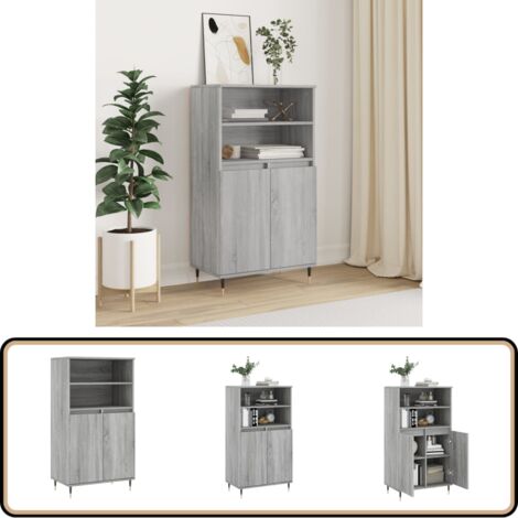 Buffet haut Sonoma gris 60x36x110 cm Bois d'ingénierie - Buffet Design Industriel - Meuble Rangement - Armoire Cuisine - Commode Salon - Étagères Murales