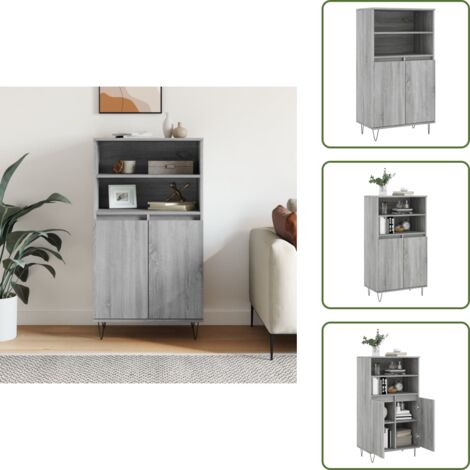 Buffet haut Sonoma gris 60x36x110 cm Bois d'ingénierie - Buffet Design Industriel - Meuble Rangement - Armoire Salon - Commode Cuisine - Étagère Murale