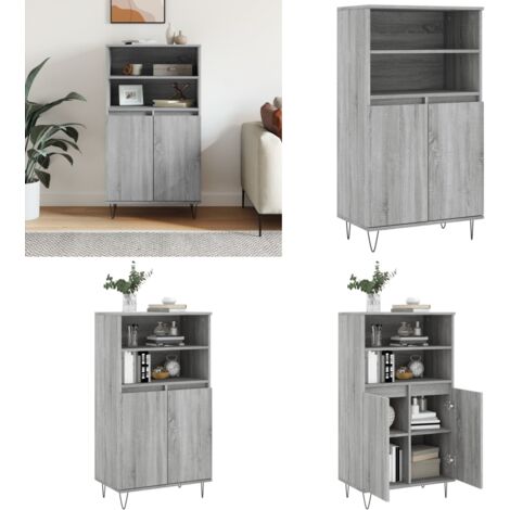 Buffet haut Sonoma gris 60x36x110 cm Bois d'ingénierie - Buffet Design Industriel - Meuble Rangement - Armoire Salon - Commode Cuisine - Étagère Murale - Home & Living