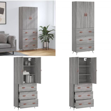 Buffet haut Sonoma gris 69,5x34x180 cm Bois d'ingénierie - Buffet en bois d'ingénierie - Rangement
