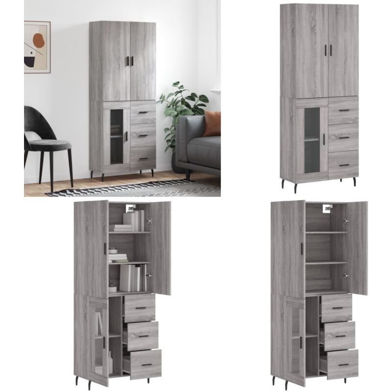 Buffet haut Sonoma gris 69,5x34x180 cm Bois d'ingénierie - Buffet Design Moderne - Meuble Rangement - Armoire Cuisine - Buffet Haute Qualité