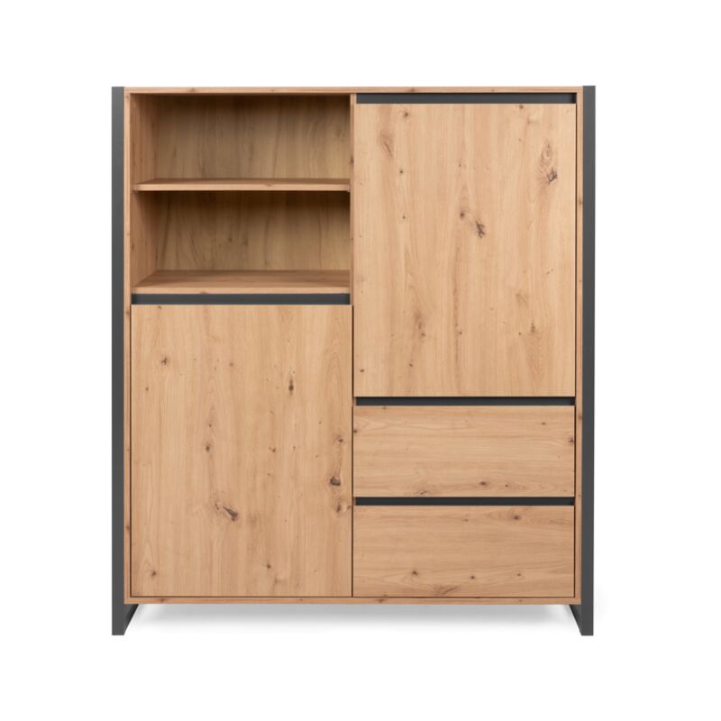 Buffet 139 cm chêne artisanal et gris anthracite avec deux portes et deux tiroirs - Lentini