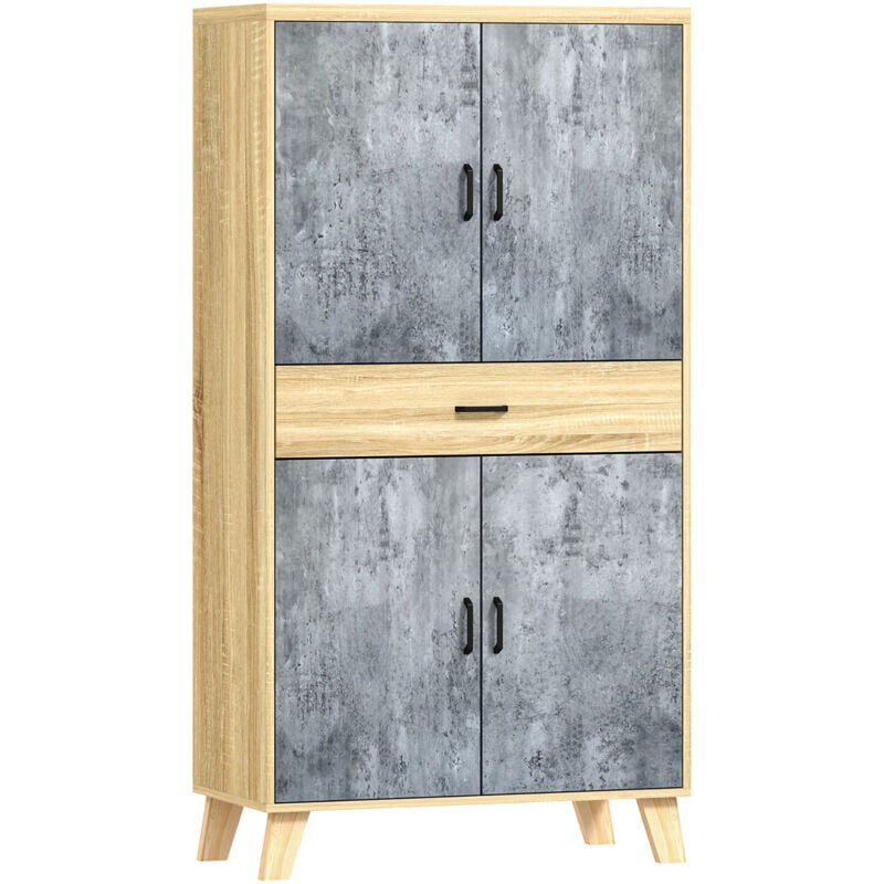 Buffet haut vaisselier - 4 portes 2 étagères tiroir - dim. 80L x 40l x 152H cm - effet bois naturel béton ciré