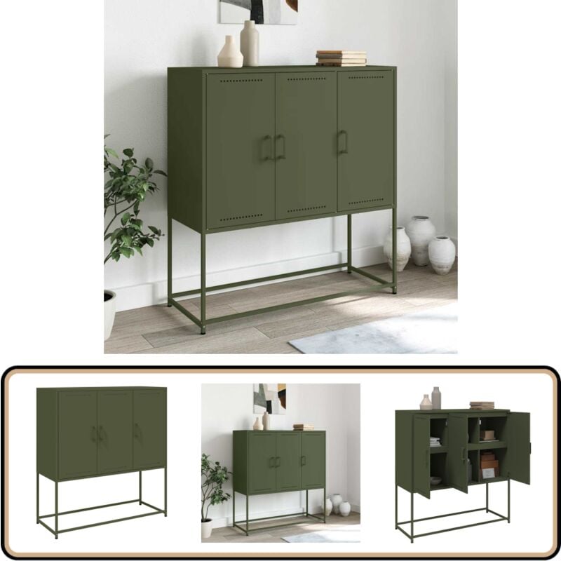 Vidaxl - Buffet haut vert olive 100,5x39x107 cm acier - Buffet Design Industriel - Meuble Rangement Vertical - Armoire Ouverte - Étagères Métalliques