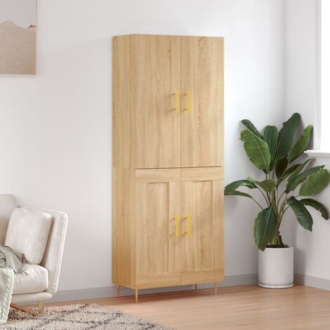 Buffet haut，Bahut， Meuble de Rangement pour Salon, Salle à Manger, Cuisine Chêne sonoma 69,5x34x180 cm Bois d'ingénierie CNEI260118