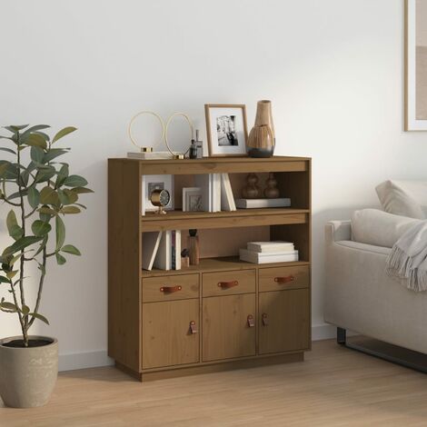 Buffet haut,Buffet d'appoint,Commode de salon/séjour Marron miel 100x40x108,5 cm Bois massif de pin -TZ26988