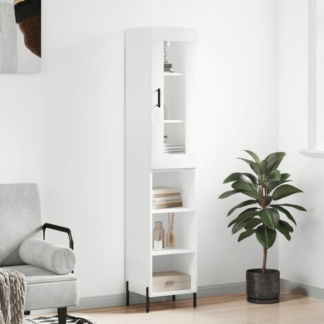 Buffet haut，Buffet de salon，Commode Meuble de rangement，Style Industriel Blanc 34,5x34x180 cm Bois d'ingénierie VNWE133184