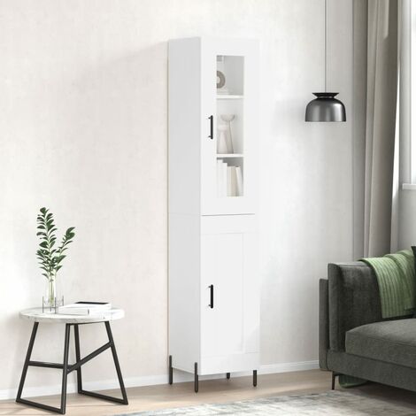 Buffet haut,Buffet de salon,Commode Meuble de rangement,Style Industriel Blanc 34,5x34x180 cm Bois d'ingénierie VNWE445217