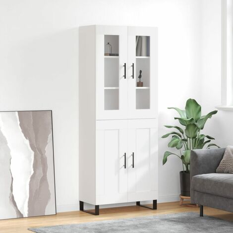 Buffet haut,Buffet de salon,Commode Meuble de rangement,Style Industriel Blanc 69,5x34x180 cm Bois d'ingénierie VNWE122277