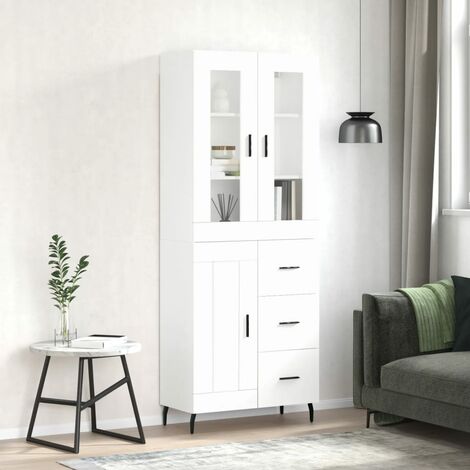 Buffet haut,Buffet de salon,Commode Meuble de rangement,Style Industriel Blanc 69,5x34x180 cm Bois d'ingénierie VNWE413440