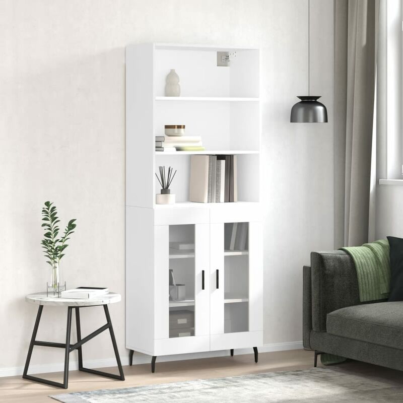 Buffet haut,Buffet de salon,Commode Meuble de rangement,Style Industriel Blanc 69,5x34x180 cm Bois d'ingénierie VNWE645660 - Blanc