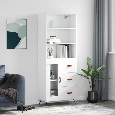Buffet haut,Buffet de salon,Commode Meuble de rangement,Style Industriel Blanc 69,5x34x180 cm Bois d'ingénierie VNWE686290