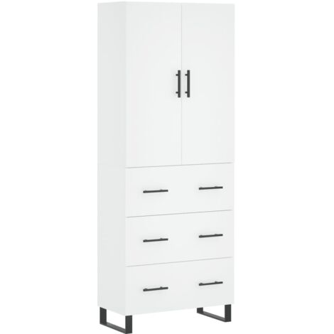 Buffet haut，Buffet de salon，Commode Meuble de rangement，Style Industriel Blanc 69,5x34x180 cm Bois d'ingénierie VNWE903317