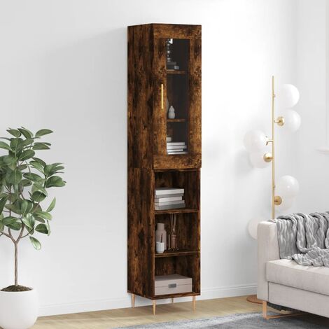 Buffet haut,Buffet de salon,Commode Meuble de rangement,Style Industriel Chêne fumé 34,5x34x180 cm Bois d'ingénierie VNWE314678