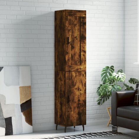 Buffet haut，Buffet de salon，Commode Meuble de rangement，Style Industriel Chêne fumé 34,5x34x180 cm Bois d'ingénierie VNWE436284