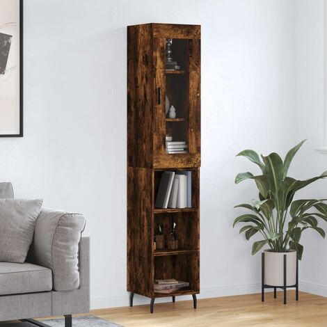 Buffet haut,Buffet de salon,Commode Meuble de rangement,Style Industriel Chêne fumé 34,5x34x180 cm Bois d'ingénierie VNWE610156