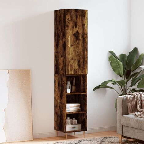 Buffet haut，Buffet de salon，Commode Meuble de rangement，Style Industriel Chêne fumé 34,5x34x180 cm Bois d'ingénierie VNWE729086