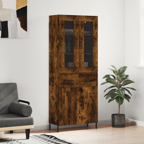 Buffet haut,Buffet de salon,Commode Meuble de rangement,Style Industriel Chêne fumé 69,5x34x180 cm Bois d'ingénierie VNWE564229