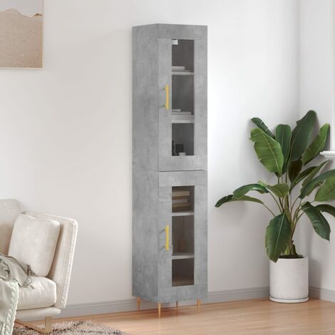Buffet haut，Buffet de salon，Commode Meuble de rangement，Style Industriel Gris béton 34,5x34x180 cm Bois d'ingénierie VNWE881507