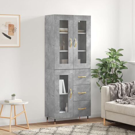Buffet haut,Buffet de salon,Commode Meuble de rangement,Style Industriel Gris béton 69,5x34x180 cm Bois d'ingénierie VNWE347053