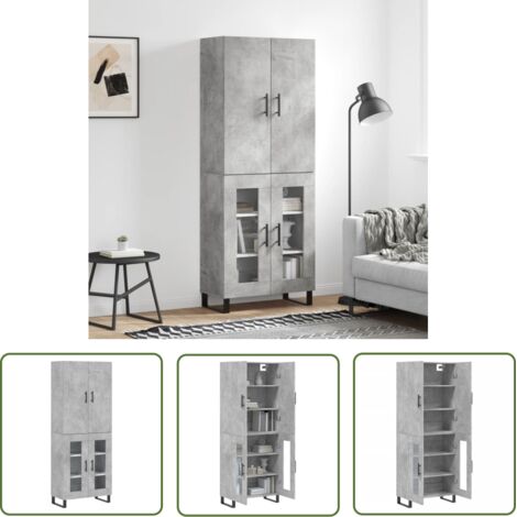 Buffet haut,Buffet de salon,Commode Meuble de rangement,Style Industriel Gris béton 69,5x34x180 cm Bois d'ingénierie VNWE434493