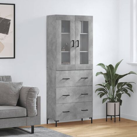 Buffet haut,Buffet de salon,Commode Meuble de rangement,Style Industriel Gris béton 69,5x34x180 cm Bois d'ingénierie VNWE538555