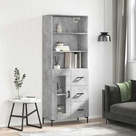 Buffet haut,Buffet de salon,Commode Meuble de rangement,Style Industriel Gris béton 69,5x34x180 cm Bois d'ingénierie VNWE844016